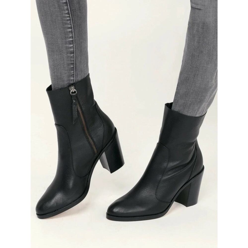 Splendid Roselyn Black Leather Mid-Calf Chelsea Heeled Booties Boots, 9.5